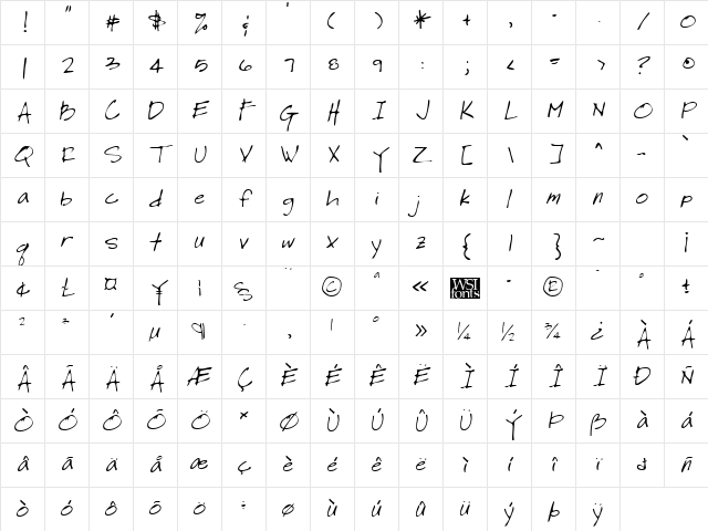 LeroysHand Regular Character Map LeroysHand Regular Character Map