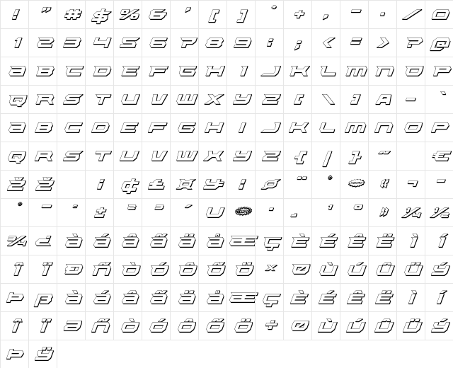 Lethal Force 3D Italic Italic Character Map