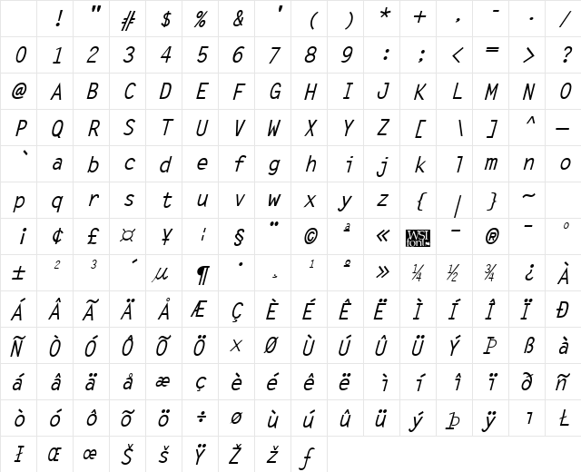 LetraSans Bold Italic Character Map LetraSans Bold Italic Character Map