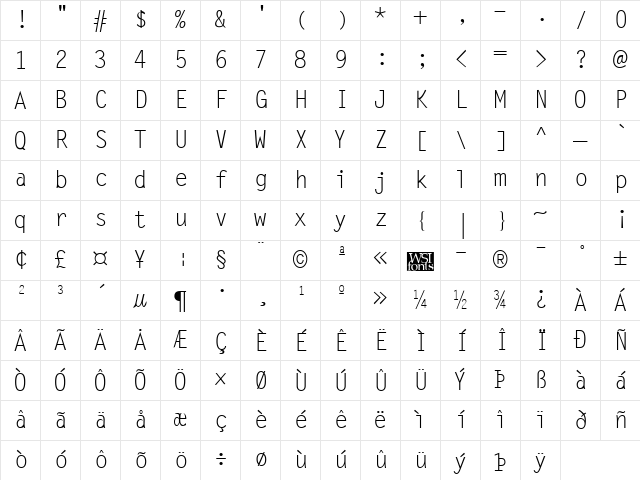 LetterGothic Regular Character Map