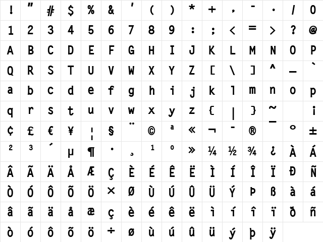 LetterGothic Bold Character Map LetterGothic Bold Character Map