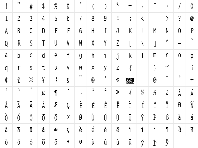 LetterGothicCond Bold Character Map LetterGothicCond Bold Character Map