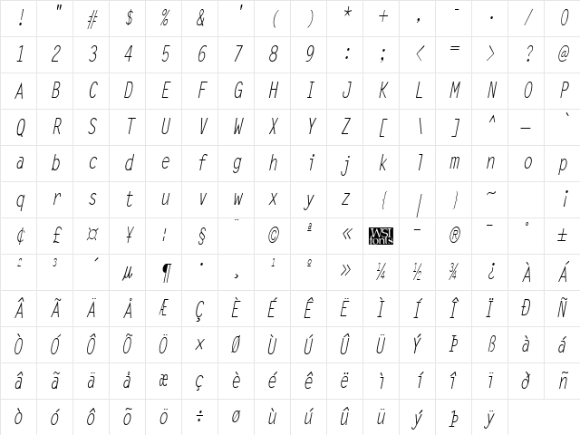 LetterGothicCond Italic Character Map LetterGothicCond Italic Character Map