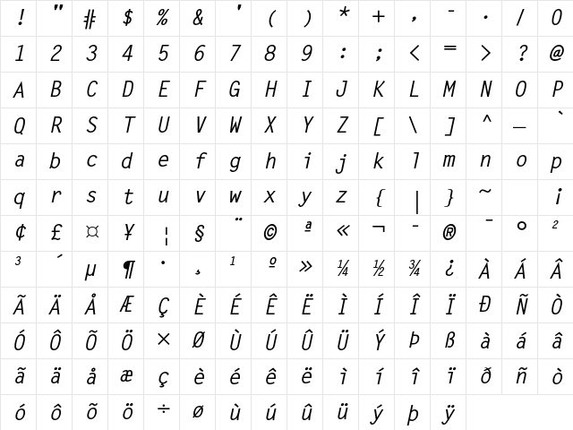 Letter Gothic Std Bold Slanted Character Map