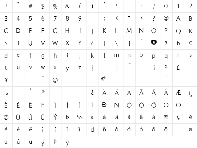 LHF Kellie Ann Regular Character Map