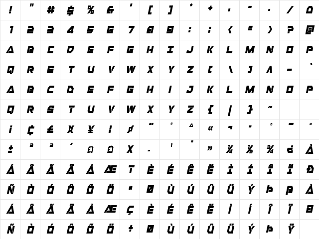 Liberty Island Condensed Italic Condensed Italic Character Map