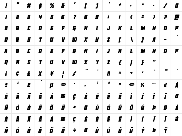Liberty Legion Condensed Italic Condensed Italic Character Map