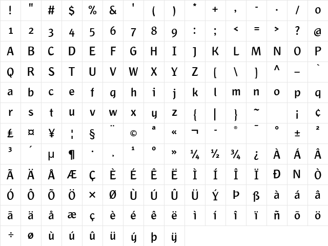 Liga Sans LT Std Bold Character Map