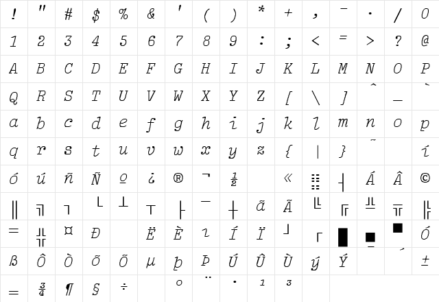 Light Italic Character Map Light Italic Character Map