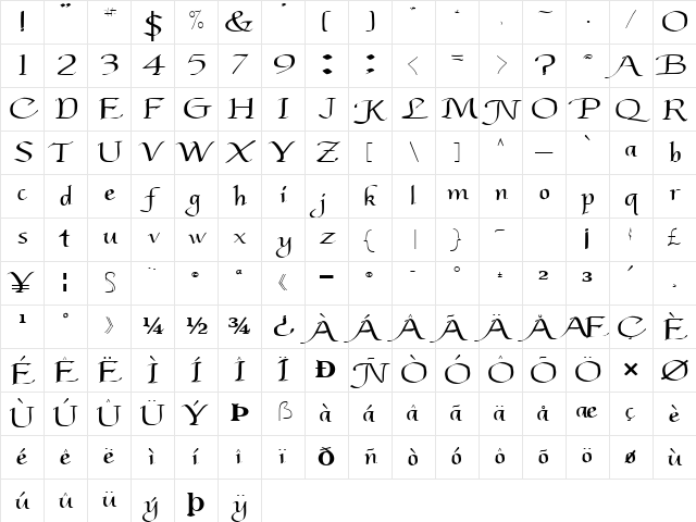 Light Regular Character Map