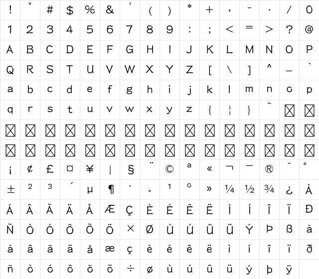 A-OTF Likurei Std Regular Character Map