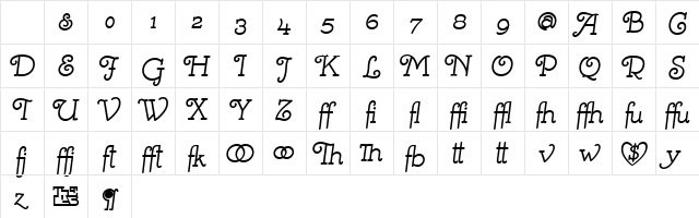 Mistress Script - Alternates Regular Character Map Mistress Script - Alternates Regular Character Map