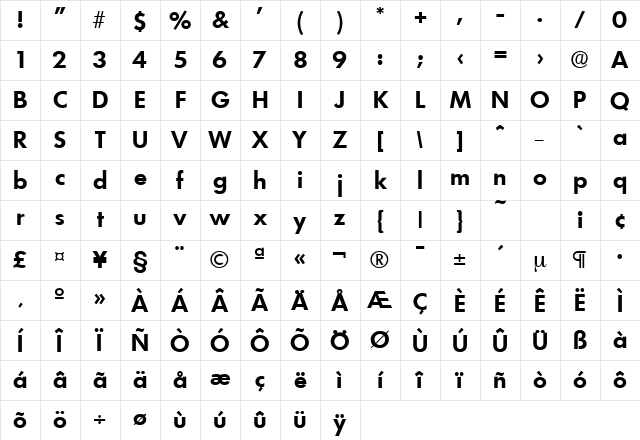 Limerick-Serial Bold Character Map