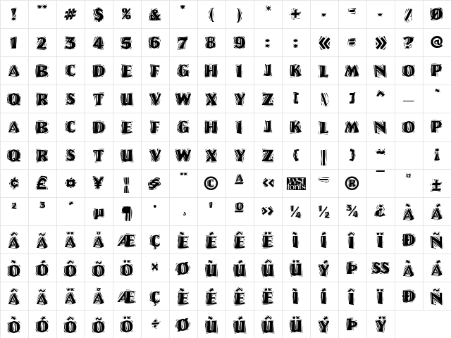 LinoLetterCutRagged Regular Character Map