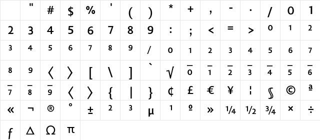 Lisboa Sans Expert Bold Character Map