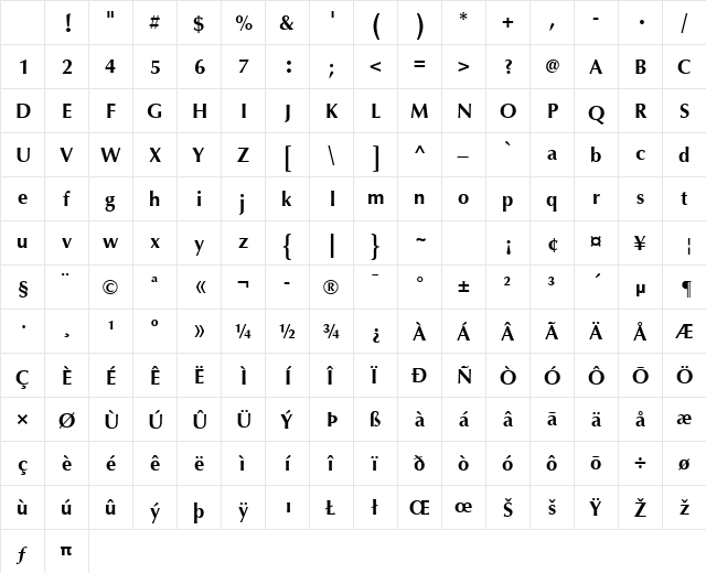 Mitra LT Bold Character Map Mitra LT Bold Character Map