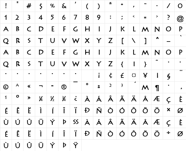 Liste Bold Character Map Liste Bold Character Map