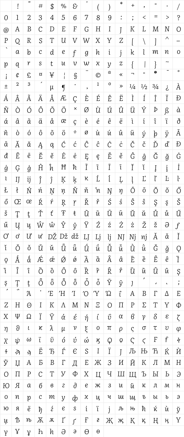 Literata 12pt Light Italic Character Map Literata 12pt Light Italic Character Map