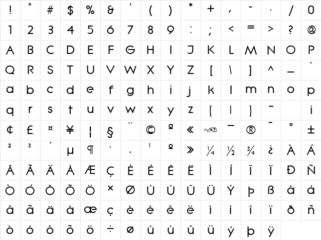 Lithe Bold Character Map