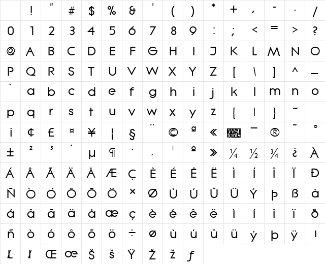 Lithe Bold Character Map Lithe Bold Character Map