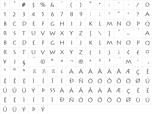 LithographLight Regular Character Map
