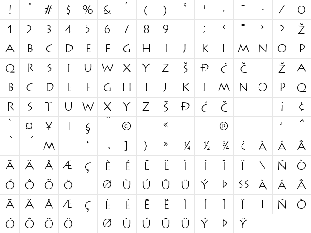 LithographLight Regular Character Map