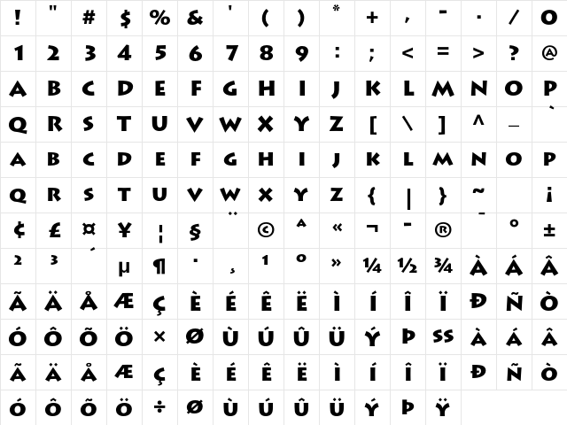 Lithos Pro Black Character Map