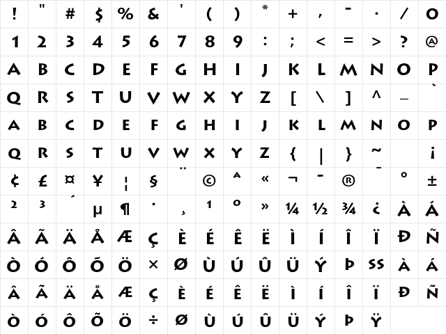 Lithos Pro Bold Character Map