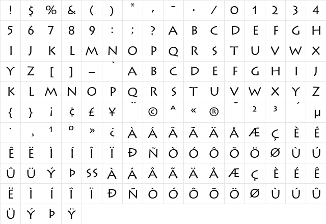 Lithos Regular Character Map