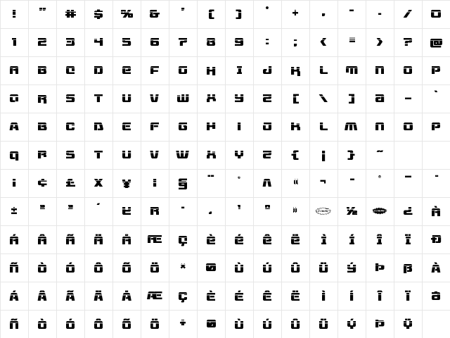 Livewired Laser Regular Character Map Livewired Laser Regular Character Map