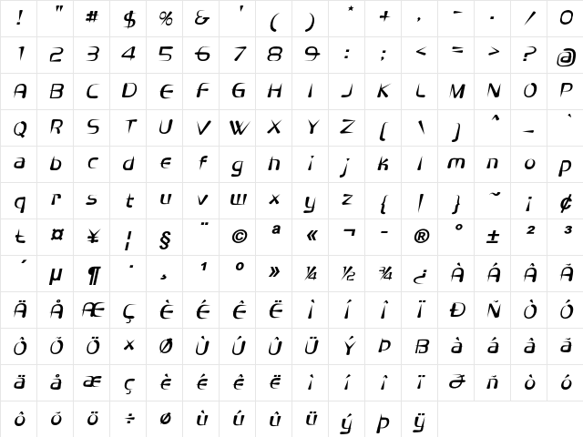 Livian Bold Italic Character Map