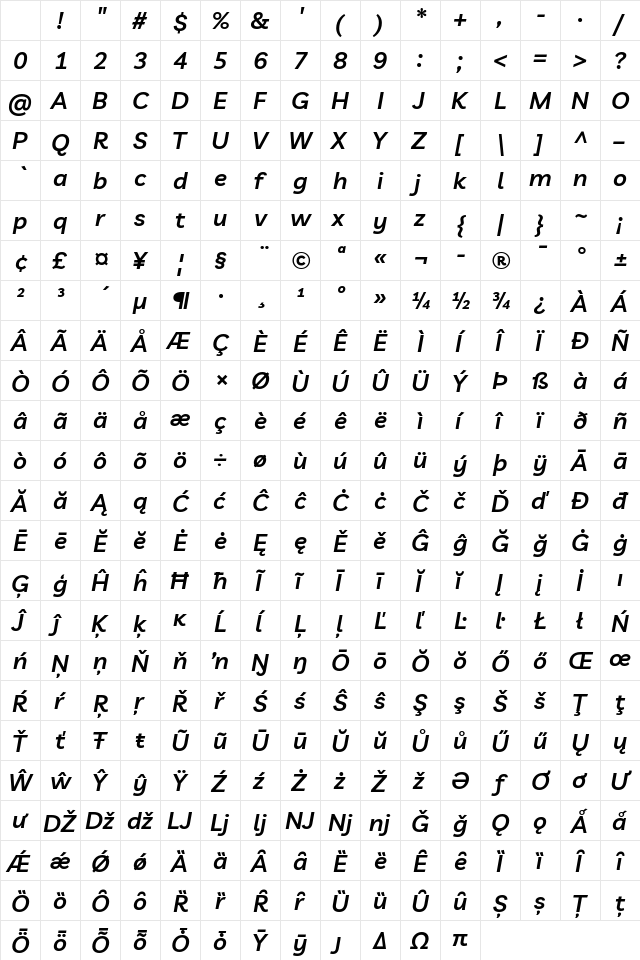 Livvic SemiBold Italic Character Map Livvic SemiBold Italic Character Map
