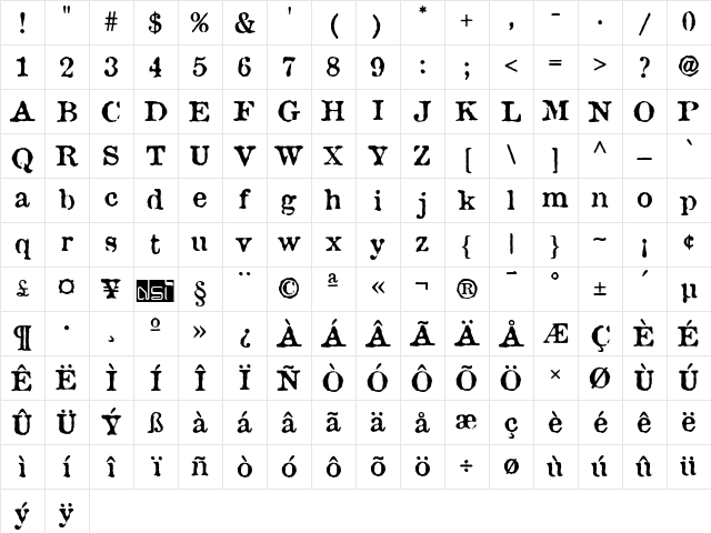 Attic Antique Regular Character Map