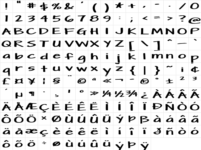 Lolliplop Extra-expanded Bold Character Map