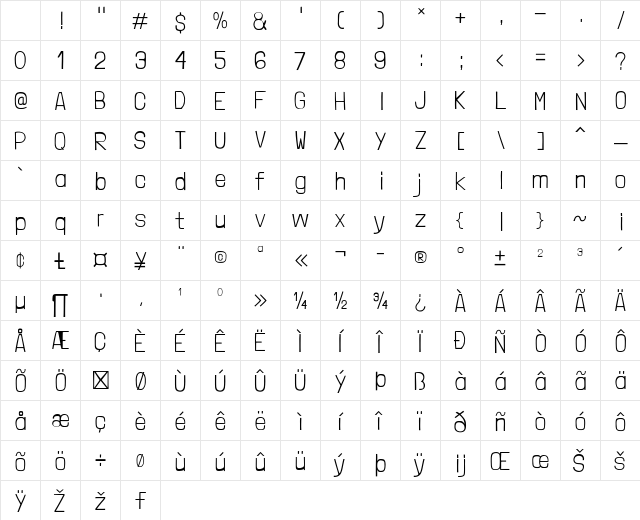 Londrina Solid Thin Character Map Londrina Solid Thin Character Map