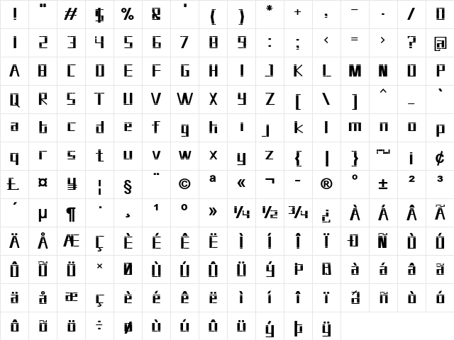 Longhurst Bold Character Map