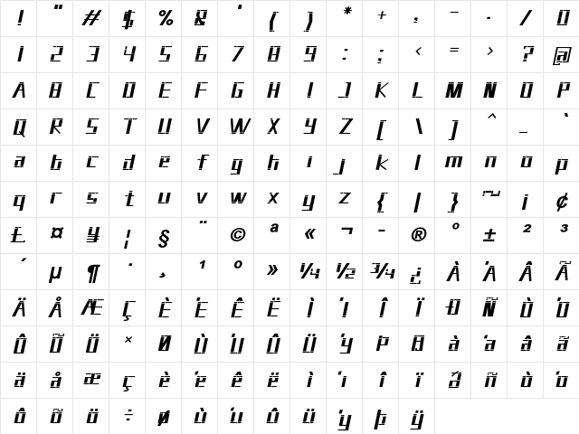 Longhurst Bold Italic Character Map