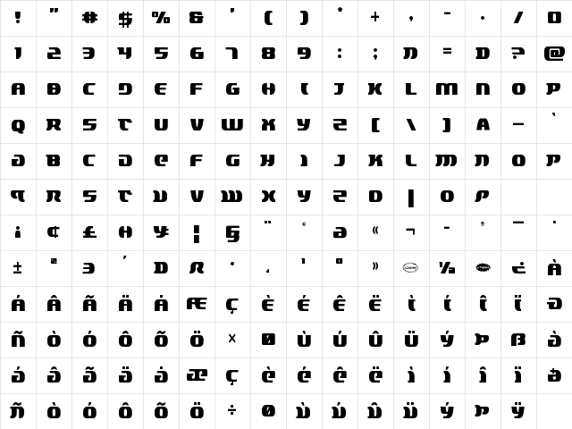 Lord of the Sith Condensed Condensed Character Map