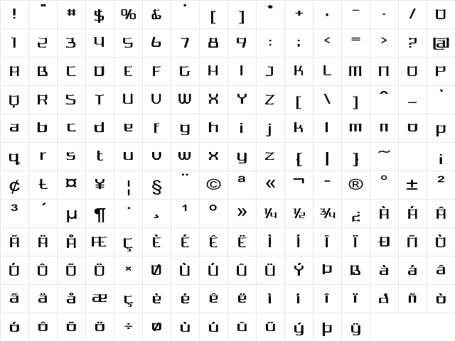 Lorgun Expanded Bold Character Map