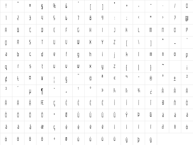 Lorgun Extra-condensed Regular Character Map Lorgun Extra-condensed Regular Character Map