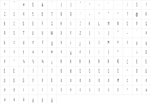 Lorian Extra-condensed Regular Character Map