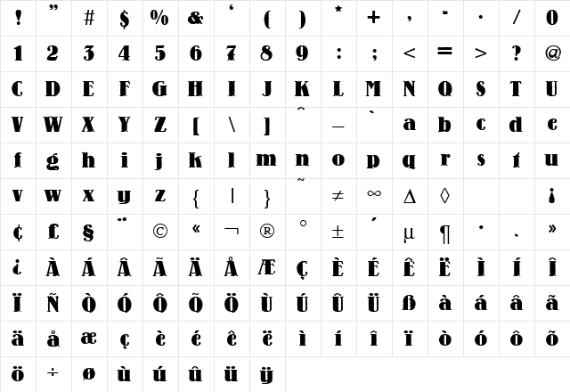 Louis Bold Character Map
