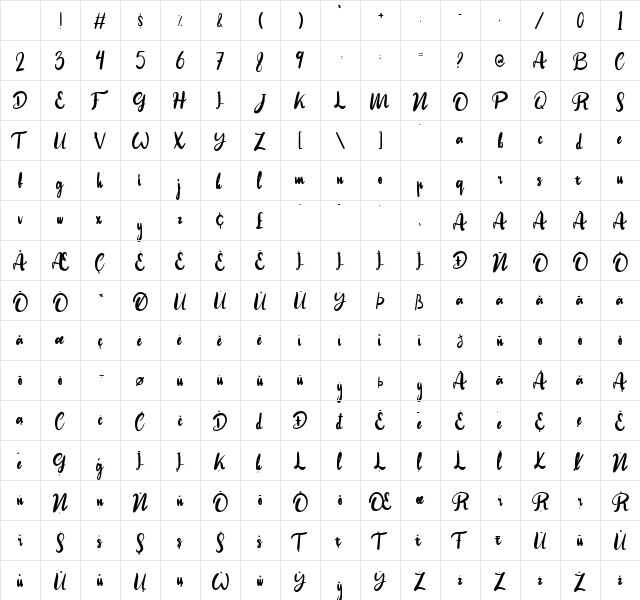 Love Whisper Regular Character Map Love Whisper Regular Character Map