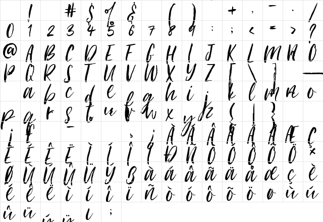 Loving Saskia Regular Character Map Loving Saskia Regular Character Map