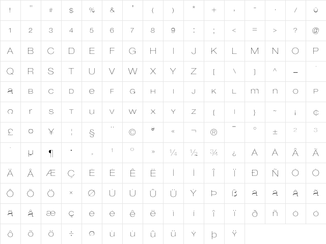Lowvetica Regular Character Map