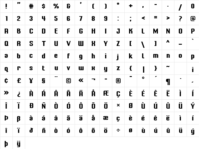 LT Energy Bold Character Map