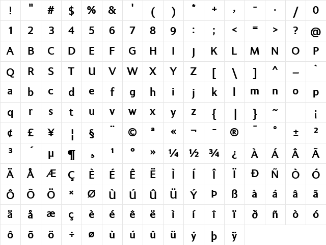 LT Internet Bold Character Map