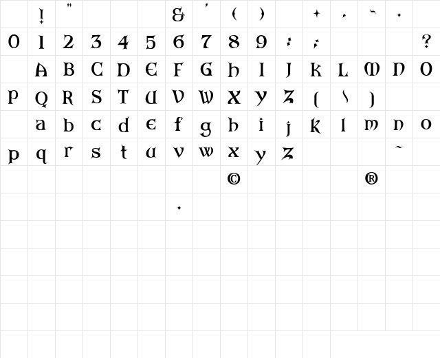 ARKHAM Bold Character Map