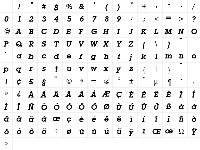 Lubbers BoldItalic Character Map