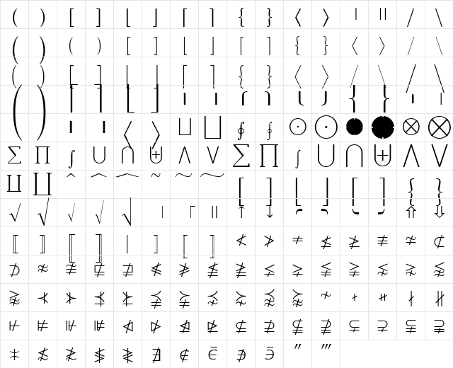 Lucida Bright Math Extension Regular Character Map